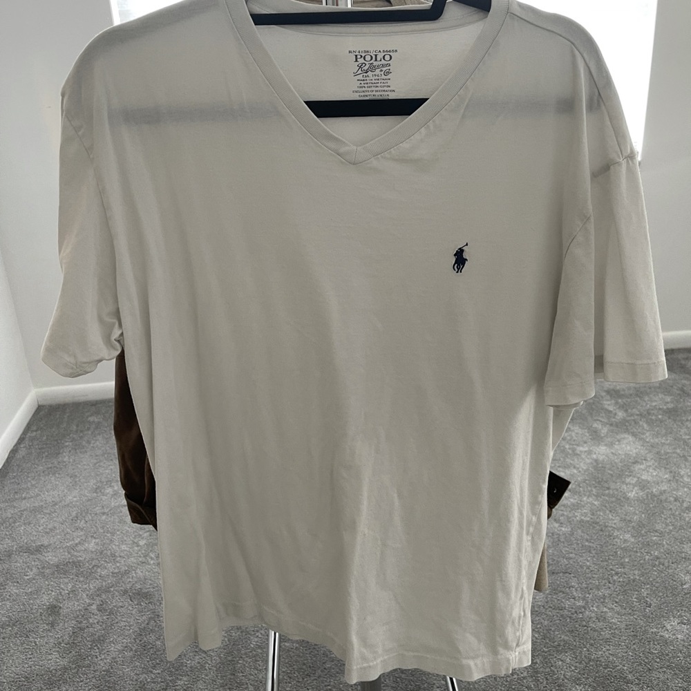 White Polo V Neck Size Large